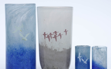 KJELL ENGMAN. Vases, 4pcs, glass, Kosta Boda.