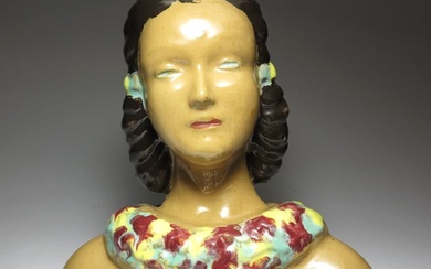 Kalmár Ceramic - Statue, Art Deco Bust - 20 cm - Ceramic, Terracotta