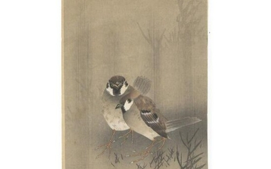 Koson Ohara: Koson Ohara, Two Sparrows in a Rain Shower