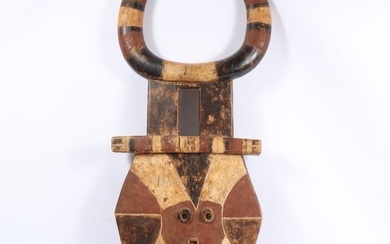 LARGE African Nafana Bedu polychrome carved wood tribal dance mask, Ivory Coast. 52 1/2"H x 21 1/2"W