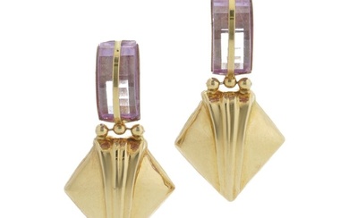L'Artigiano vintage stud earrings - 18 kt. Gold - Earrings - Rock Crystal
