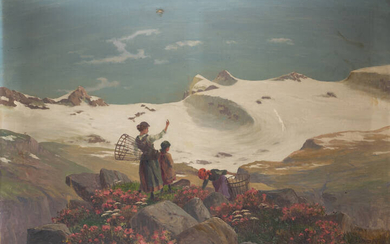 LEONARDO RODA<BR>Racconigi (CN) 1868 - 1933<BR>"Paesaggio innevato con figure"