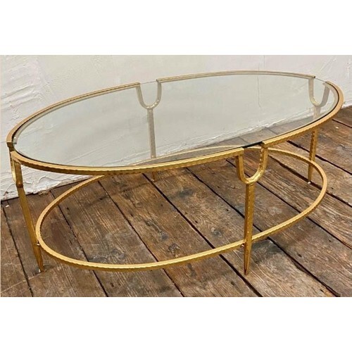 LOW TABLE, 1960's French style, gilt metal with oval glass ...