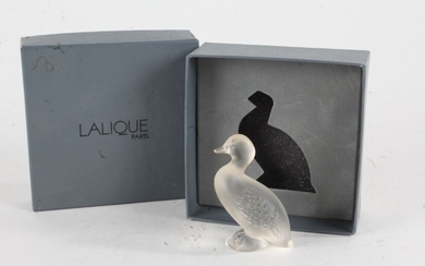 Lalique frosted glass duck, 6.5cm high, housed in original box