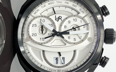 L&JR - Chronograph Day and Date Multi-layer White Dial with Grey Strap Swiss Made - S1501 - Men - Brand New