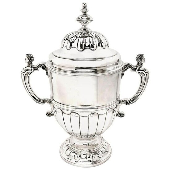 Large Sterling Silver Trophy Lidded Cup and Cover 1930 Champagne Cooler