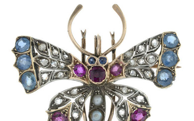 Late Victorian gem butterfly brooch