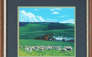Lawrence Starkey (1959 - ) - Pastoral Scene with Grazing Sheep 19 x 21.5 cm