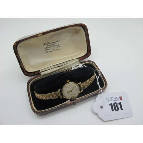 Longines; A 9ct Gold Cased Ladies Wristwatch, the signed dia...