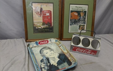 Lot 4 Vintage Coke Coca-Cola Items Tray Adverts Carrier