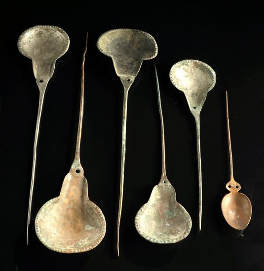 Lot of 5 Peruvian Spanish Colonial Bronze Tupu Spoons