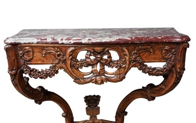 Louis XV Fruitwood and Breccia Marble Console Table