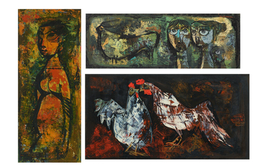 M. SIVANESAN (1940-2015) Untitled (Nude); Untitled (Family with Bull); Untitled (Roosters)