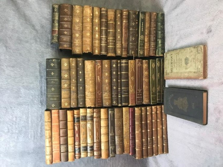 MISC. LOT OF 51 TOOLED LEATHER BOUND BOOKS