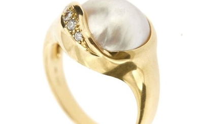 Made in Italy - 18 kt. Mabe pearl, Yellow gold - Ring Mixed - Diamonds