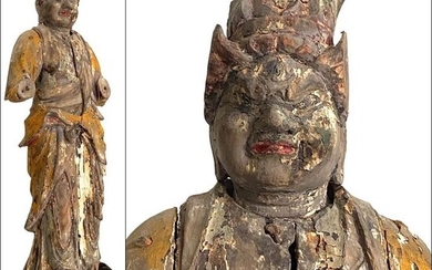 Magnificent original statue of Fudō Myō-ō, the Immovable One - Very old wooden deity - Japan - ca 1250-1300, Kamakura period