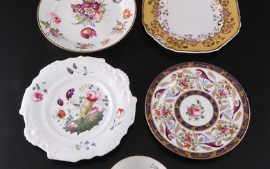 Meissen Bowl with Swansea, Spode and Other Hand-Painted Porcelain Plates
