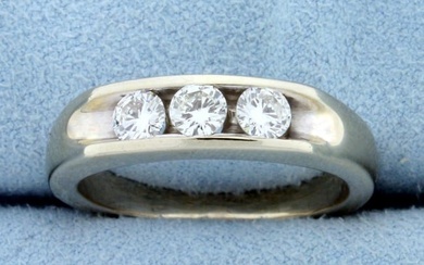 Mens 3/4ct TW Diamond Three Stone Wedding or Anniversary Ring in 14K White Gold