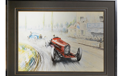 Michael Wright (British 1935-), 'Alfa Romeo vs Bugatti'