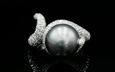 Mikimoto 13mm Black Pearl, 1.50ctw Diamond 18K Ring