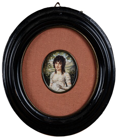 Miniature sur ivoire avec portrait d'une dame 19ème siècle 19x17 cm avec cadre