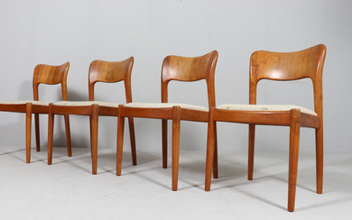 NIELS KOEFOED. Niels Koefoed for Hornslet, 4 chairs/dining room chairs, model '177', teak, 1960s, Denmark.