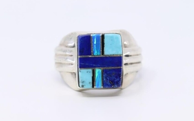 Native American Navajo Handmade Multi-Color Inlay Ring.