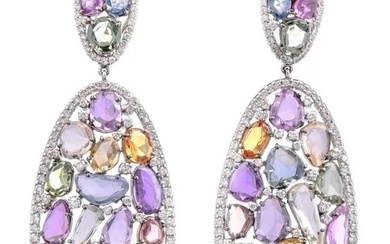 Natural GIA Sapphire Diamond 18K Gold Dangle Earrings