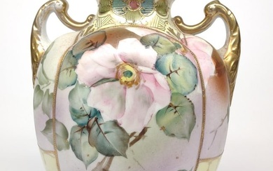 Nippon Pink Floral Art Deco Decorated Vase