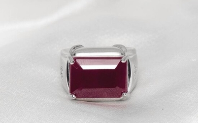 No Reserve Price-10.11 ct No Heated Ruby & 0.09 ct Diamonds - 14 kt. White gold - Ring Ruby - IGI Certified