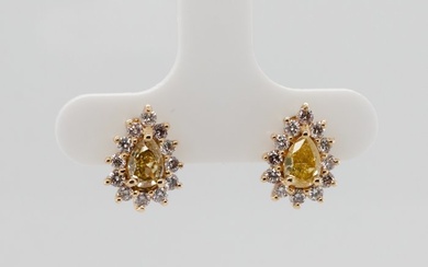 No Reserve Price - 1.29 tcw - Fancy Intense Yellow - 14 kt. Yellow gold - Earrings Diamond