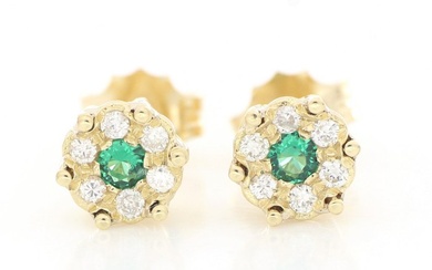 '' No Reserve Price '' New - 18 kt. Yellow gold - Earrings - 0.16 ct Emerald - Diamonds