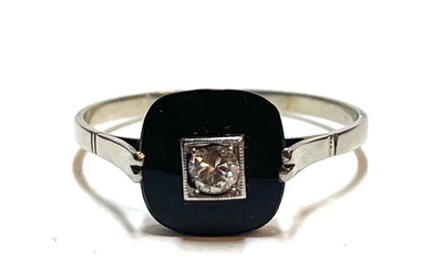 No Reserve Price - Ring White gold Diamond (Natural) - Onyx