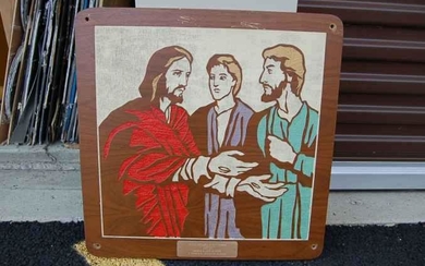 Older wood plaque with etched scene: "St. Thomas"