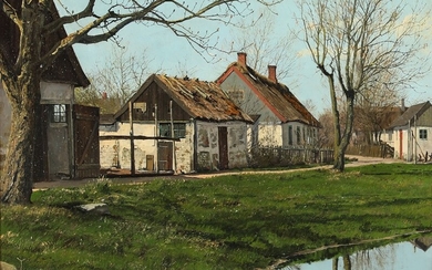Ole Ring: Village view from Thorkildstrup. Signed Ole Ring. Oil on canvas. 31×40 cm.
