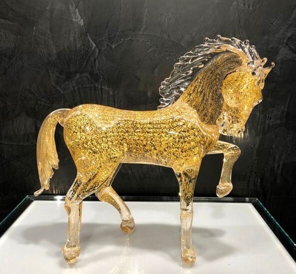 Oscar Zanetti - Sculpture, (32cm) (1) - Cavallo San Marco Oro