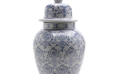 Oversized Blue and White Glazed Stoneware Ginger Jar, 21st Century