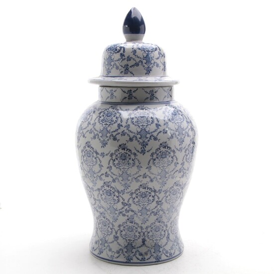 Oversized Blue and White Glazed Stoneware Ginger Jar, 21st Century