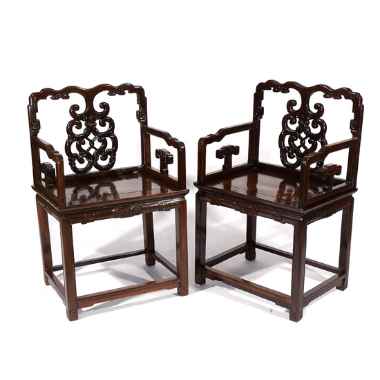 PAIR CARVED ANTIQUE CHINESE ARMCHAIRS