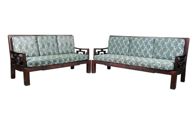 PAIR OF CHINESE CARVED HARDWOOD SOFAS