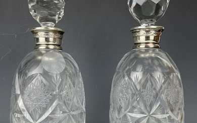 PAIROF CONTINENTAL STERLING SILVER AND CRYSTAL BOTTLES