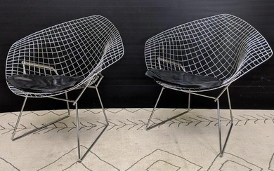 Pair Chrome Bertoia Diamond Chairs. Wire Mesh.