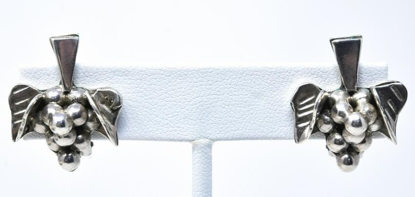 Pair Vintage Mexico Sterling Silver Grape Earrings