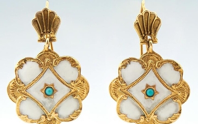 Pair of 14K Yellow Gold Floriform Earrings, suspended