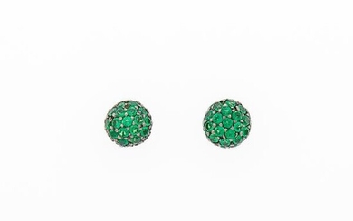 Pair of Blackened Gold and Green Garnet Earrings
