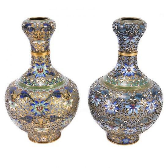 Pair of Chinese Cloisonne Garlic Head Floral Vases.