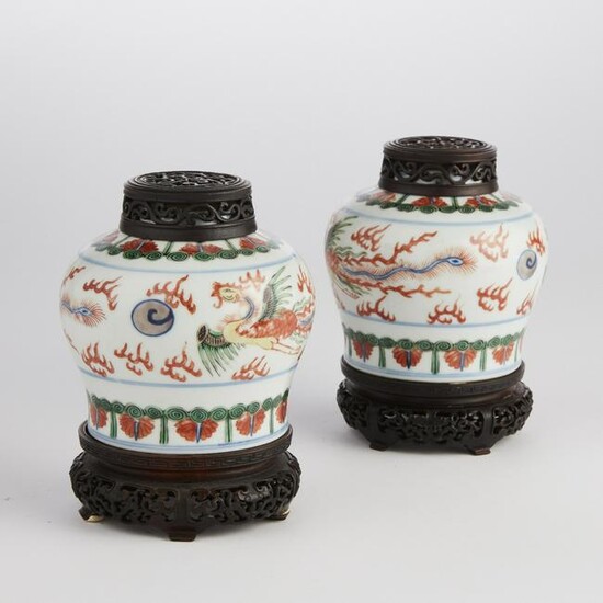 Pair of Chinese Ming style glazed porcelain jars