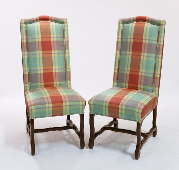 Pair of Continental Style Upholstered High Back Chairs