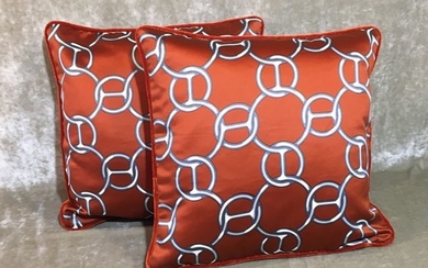 Pair of Cushions made withHemès fabric “Fil d'argent”colour described as “Terracotta” (2)