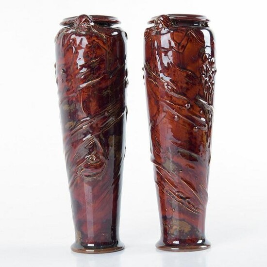 Pair of Doulton Lambeth Francis Pope Vases, Mermaids